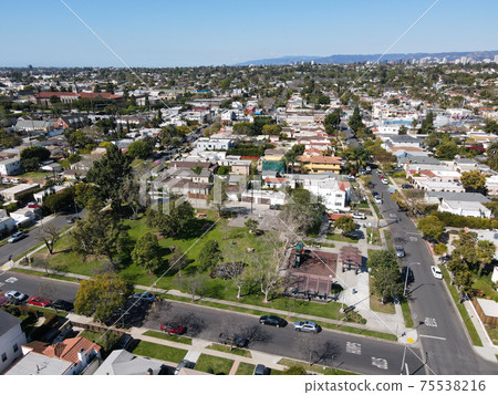 Aerial view above Reynier Village neighborhood in West Los Angeles 75538216