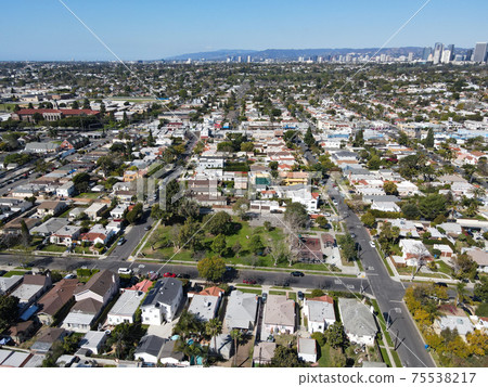 Aerial view above Reynier Village neighborhood in West Los Angeles 75538217