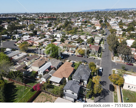 Aerial view above Reynier Village neighborhood in West Los Angeles 75538220