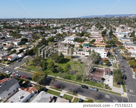 Aerial view above Reynier Village neighborhood in West Los Angeles 75538221