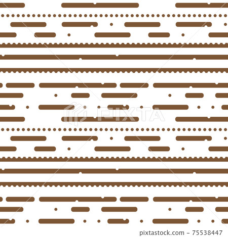 Horizontal brown white monochrome abstract geometric seamless repeat border pattern. Illustration contains lines, dots, stripes for textile. Horizontal brown white monochrome abstract geometric seamless repeat border pattern. Illustration contains lines, dots, stripes for textile. 75538447