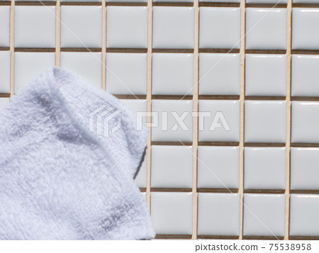 White mosaic tile before adding joint material. DIY / tiled. 75538958