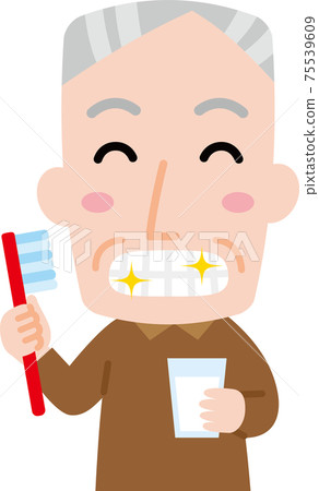 潔白的牙齒微笑著的祖父 潔白的牙齒微笑著的祖父 75539609