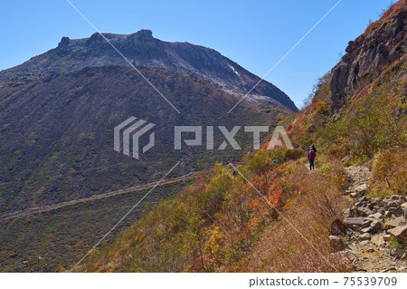 從秋天的To木縣那須山(Kengamine)東側蜿蜒的山路上,可以看到庫蘇山的方向 從秋天的To木縣那須山(Kengamine)東側蜿蜒的山路上,可以看到庫蘇山的方向 75539709