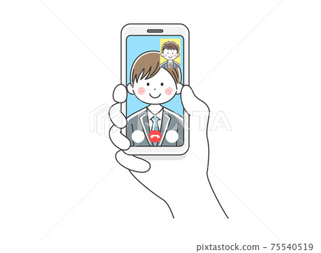 Illustration of a businessman making a video call on a smartphone Illustration of a businessman making a video call on a smartphone 75540519