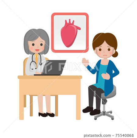 Girl with doctor, cartoon comic vector of heart disease Girl with doctor, cartoon comic vector of heart disease 75540868