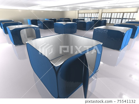 Disaster disaster prevention, infectious disease countermeasures, shelter, privacy assurance, tent scenery, blue image (3DCG) 75541132