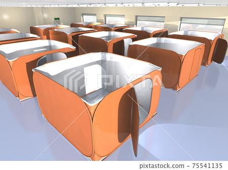 防災防災，傳染病對策，避難所，隱私保護，帳篷風景，橙色圖像（3DCG） 75541135