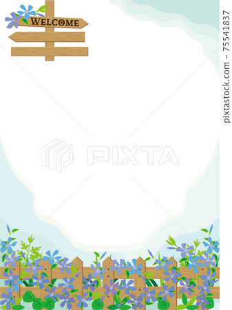 在木花園籬笆上歡迎木標誌和荔枝螺背景 75541837