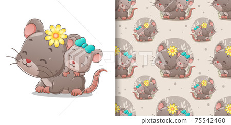 The cute mouse with her baby on her baby taking around in the seamless background The cute mouse with her baby on her baby taking around in the seamless background 75542460