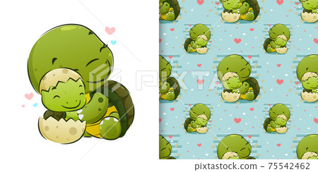 The cracking baby turtles from the egg beside her mom The cracking baby turtles from the egg beside her mom 75542462