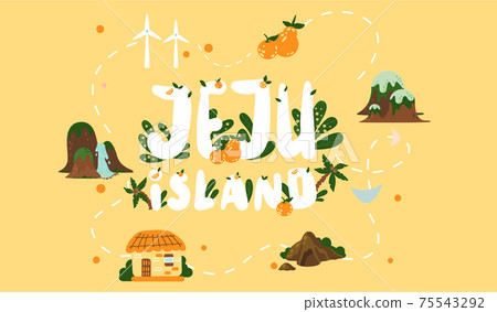 Welcome to Jeju island in South Korea, traditional landmarks, symbols. Korean land with traditional attractions 75543292