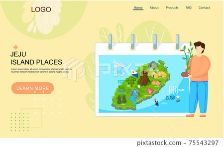 Jeju island map in cartoon style with main attractions and inscriptions. Green island in south korea Jeju island map in cartoon style with main attractions and inscriptions. Green island in south korea 75543297