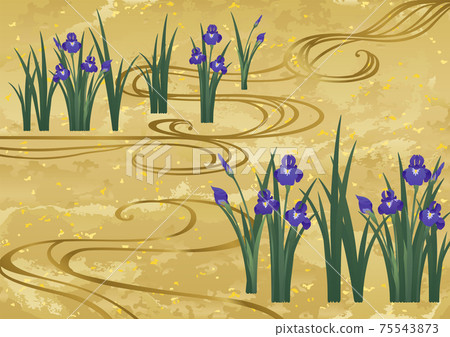 裝飾背景金葉與鳶尾花和自來水 75543873