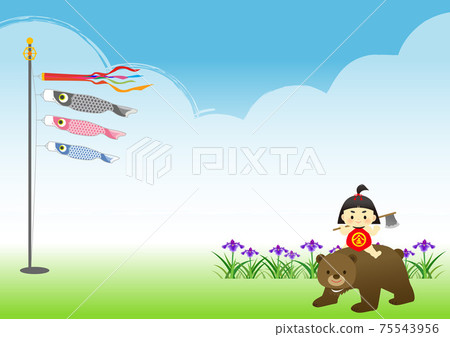 插圖素材：鳶尾花，金太郎和鯉魚飄帶的背景兒童節探戈舞Sekku 75543956