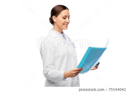 happy smiling female doctor with folder happy smiling female doctor with folder 75544042