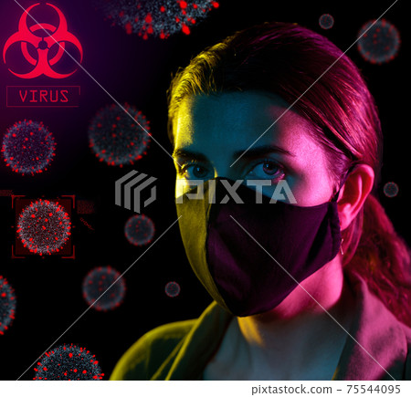woman wearing reusable mask protecting from virus woman wearing reusable mask protecting from virus 75544095