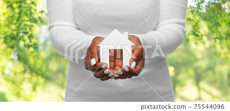 hands of african american woman holding house 75544096