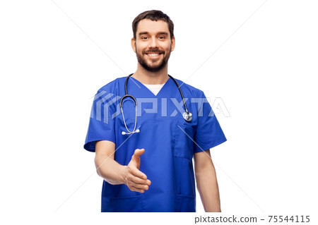 smiling male doctor giving hand for handshake 75544115
