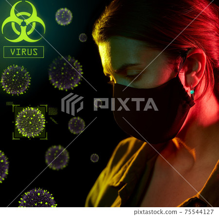 woman wearing reusable mask protecting from virus woman wearing reusable mask protecting from virus 75544127
