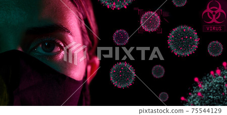 woman wearing reusable mask protecting from virus woman wearing reusable mask protecting from virus 75544129