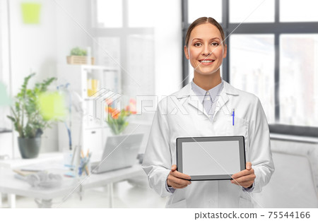 female doctor with tablet computer at hospital female doctor with tablet computer at hospital 75544166
