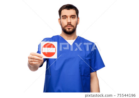 doctor or male nurse showing stop sign 75544196