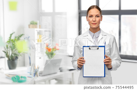 female doctor with clipboard at hospital female doctor with clipboard at hospital 75544495