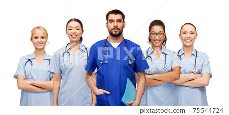 doctor or male nurse with group of medical workers doctor or male nurse with group of medical workers 75544724