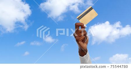 hand of african american woman with credit card 75544780
