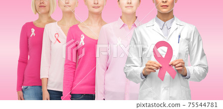 doctor and women with cancer awareness ribbons doctor and women with cancer awareness ribbons 75544781