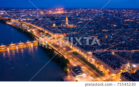 Night aerial view of historic centre of Bordeaux. France Night aerial view of historic centre of Bordeaux. France 75545230