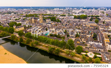 Top view of the city Tours and cathedral of Saint Gatien in France 75545324