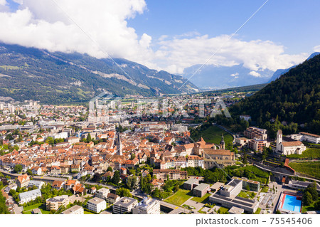 View from drone of Swiss town Chur 75545406