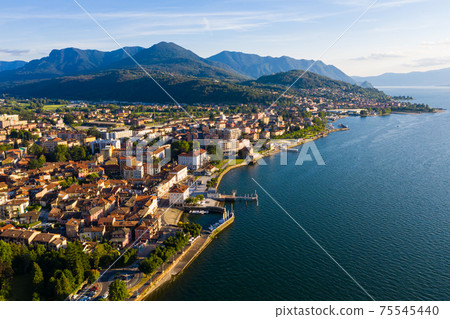 View from drone of Luino, northern Italy View from drone of Luino, northern Italy 75545440