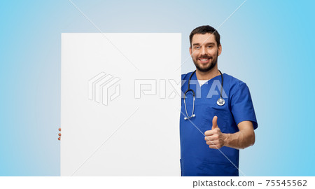 male doctor with white board showing thumbs up male doctor with white board showing thumbs up 75545562