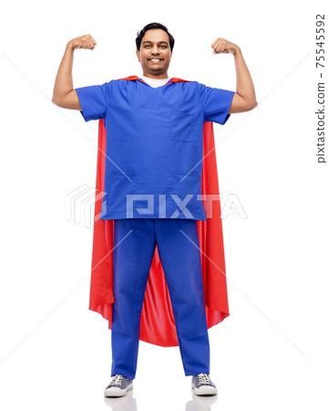 smiling doctor or male nurse in superhero cape 75545592