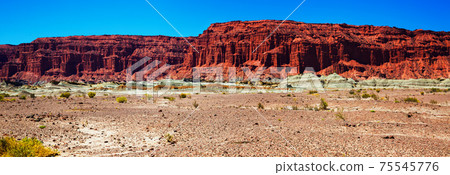 Mountains of red sandstone in Ischigualasto Park Mountains of red sandstone in Ischigualasto Park 75545776