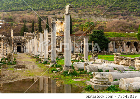 Ruins of Roman Commercial Agora in Ephesus, Turkey 75545819