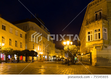View on night streets of Gyor is colorful landmark of Hungary View on night streets of Gyor is colorful landmark of Hungary 75545935