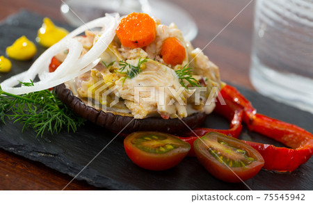 Chicken salad served on eggplant Chicken salad served on eggplant 75545942