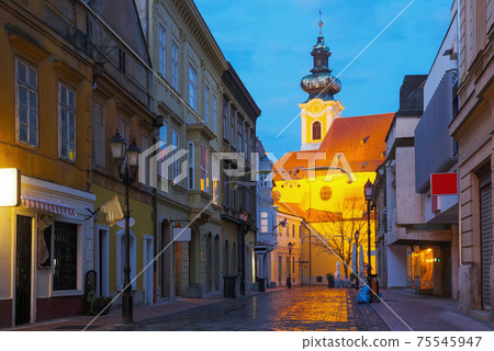 Image of night streets of Gyor in Hungary Image of night streets of Gyor in Hungary 75545947