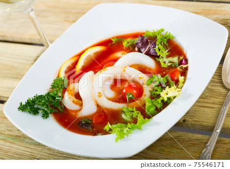 Mediterranean cuisine - tomato soup with squid Mediterranean cuisine - tomato soup with squid 75546171