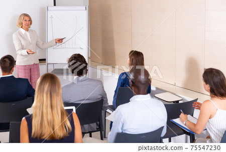 Woman presenting strategy to colleagues Woman presenting strategy to colleagues 75547230