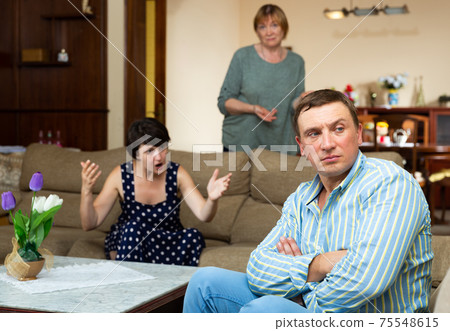 Husband quarreled with his wife and her mother Husband quarreled with his wife and her mother 75548615