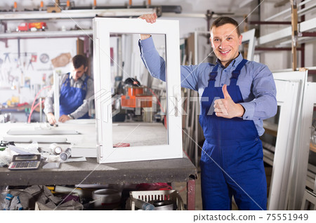 cheerful professional labours with finished PVC profiles and windows cheerful professional labours with finished PVC profiles and windows 75551949
