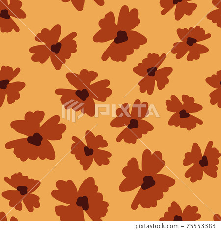 Autumn tones seamless pattern with brown random flowers buds elements print. Beige pastel background. 75553383