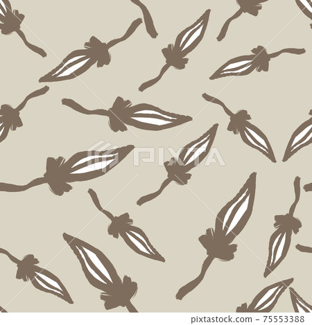 Geometric style seamless pattern with grey colored leaves elements. Pastel background. Doodle style. Geometric style seamless pattern with grey colored leaves elements. Pastel background. Doodle style. 75553388
