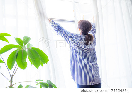 一個年輕的女人在窗口 一個年輕的女人在窗口 75554284