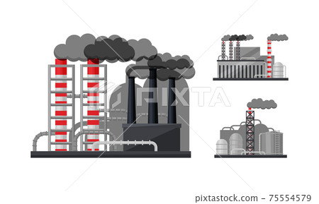 Industrial Plants and Factory Buildings with... - Stock Illustration ...